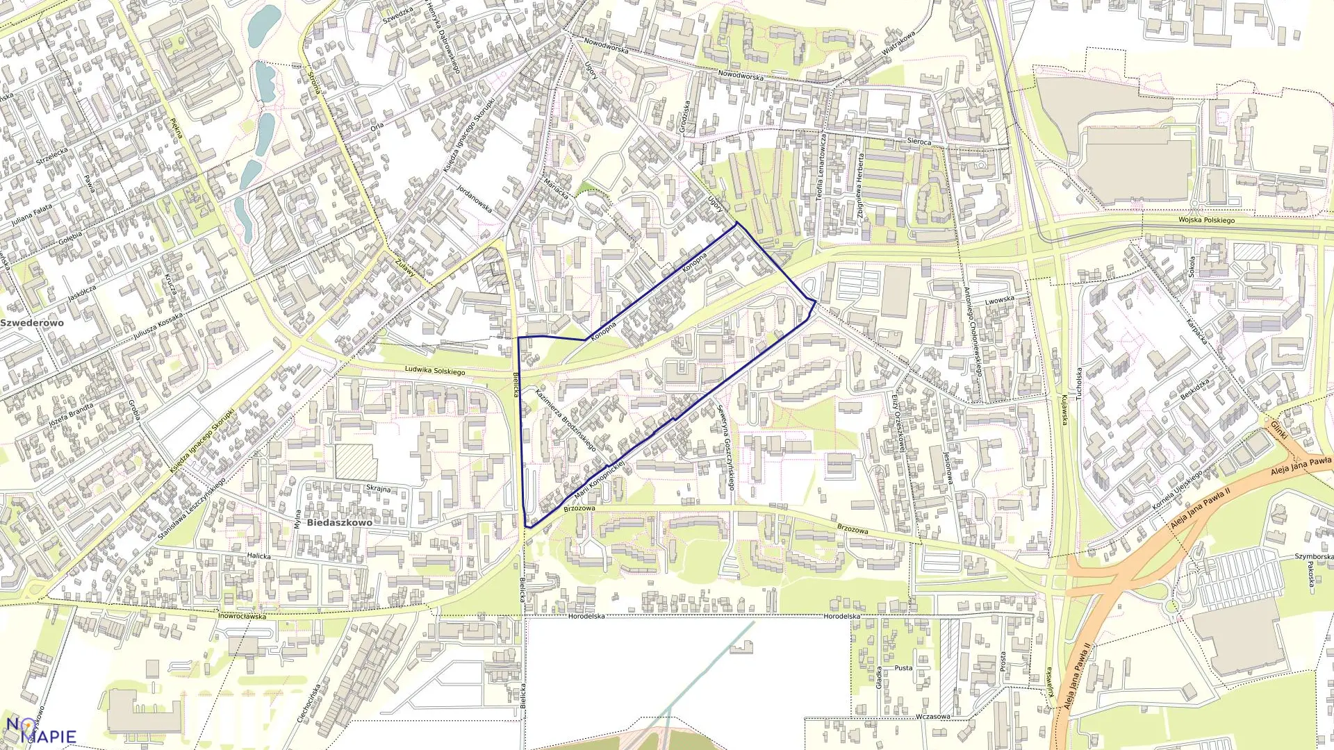 Mapa obrębu 0100 w mieście Bydgoszcz