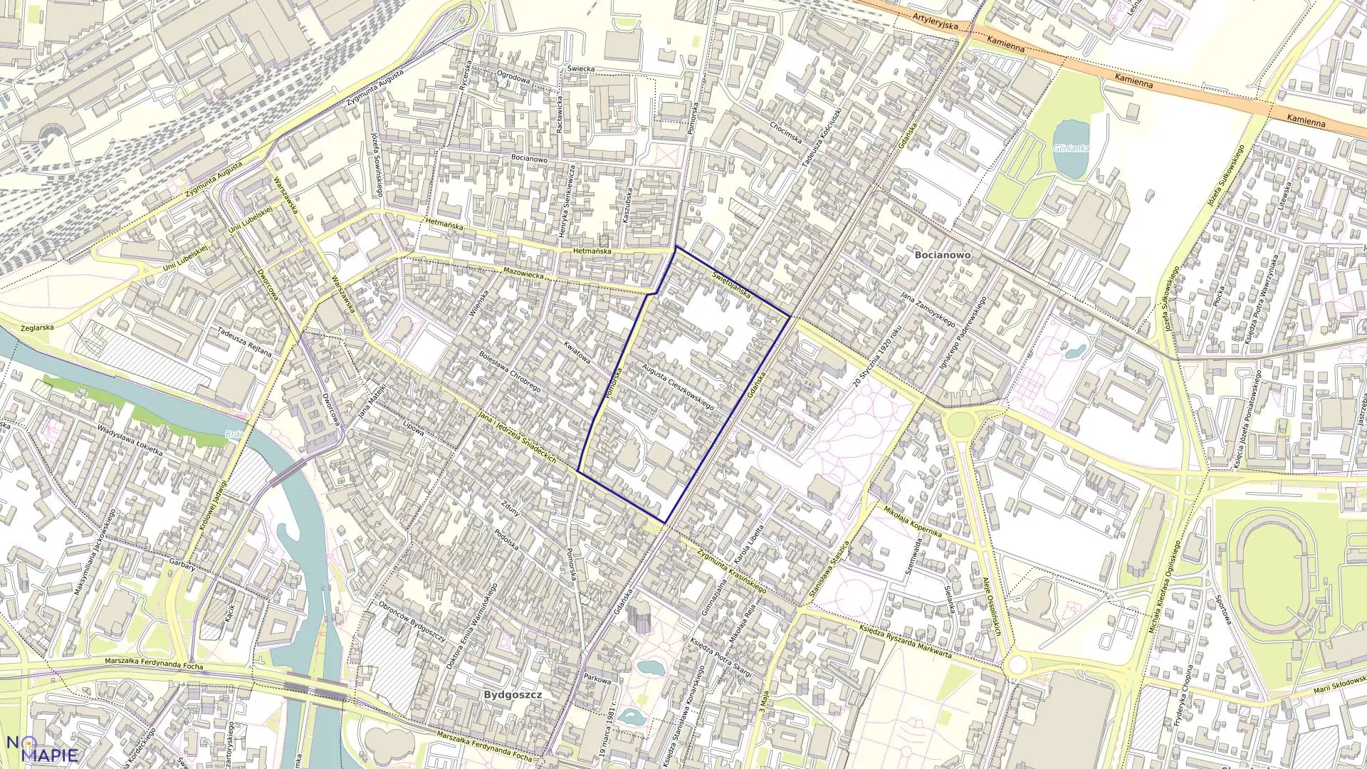 Mapa obrębu 0127 w mieście Bydgoszcz