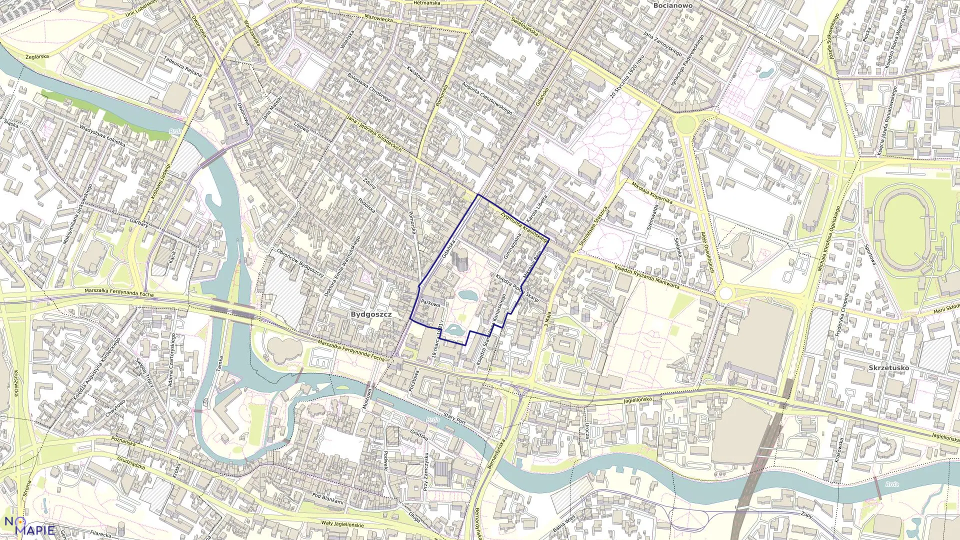 Mapa obrębu 0130 w mieście Bydgoszcz