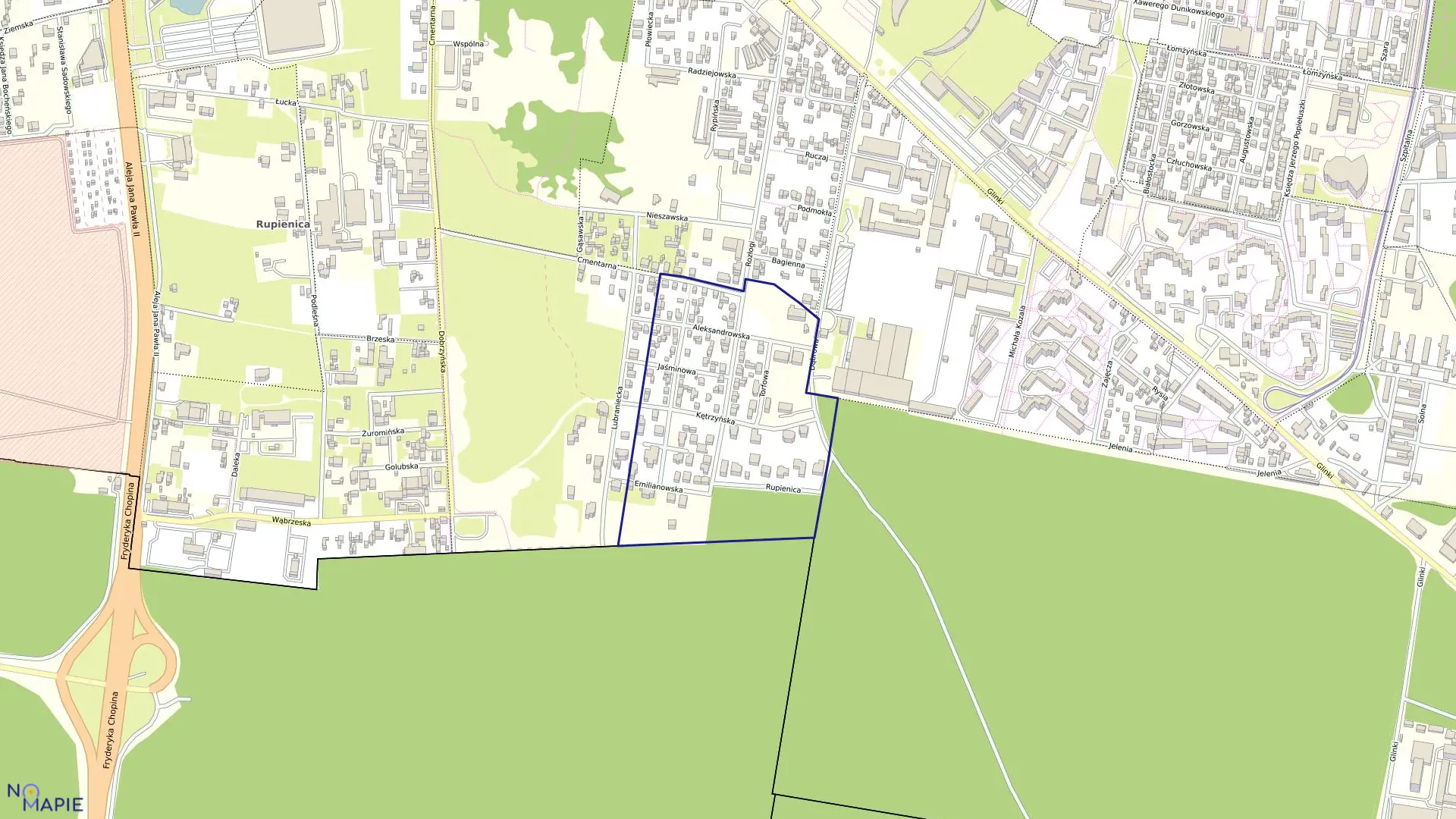 Mapa obrębu 0157 w mieście Bydgoszcz