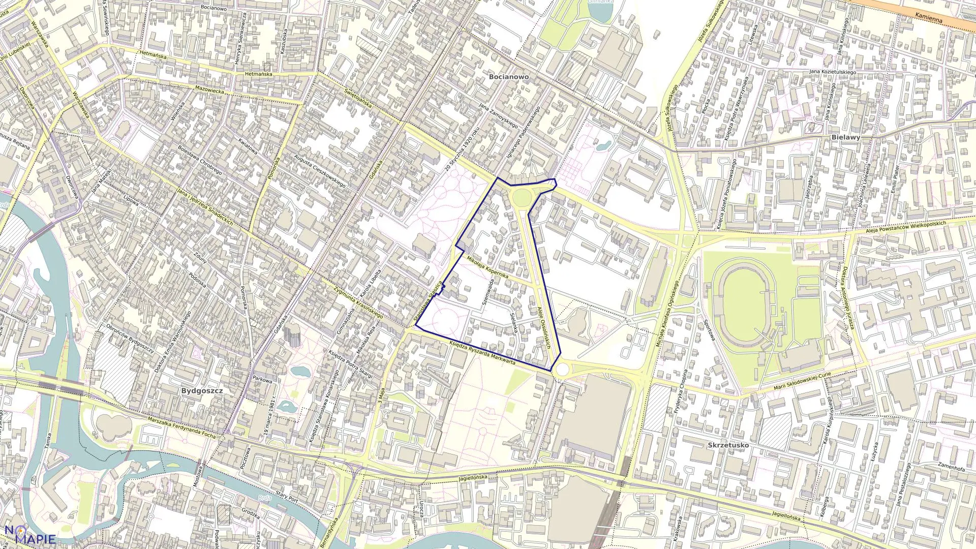 Mapa obrębu 0167 w mieście Bydgoszcz