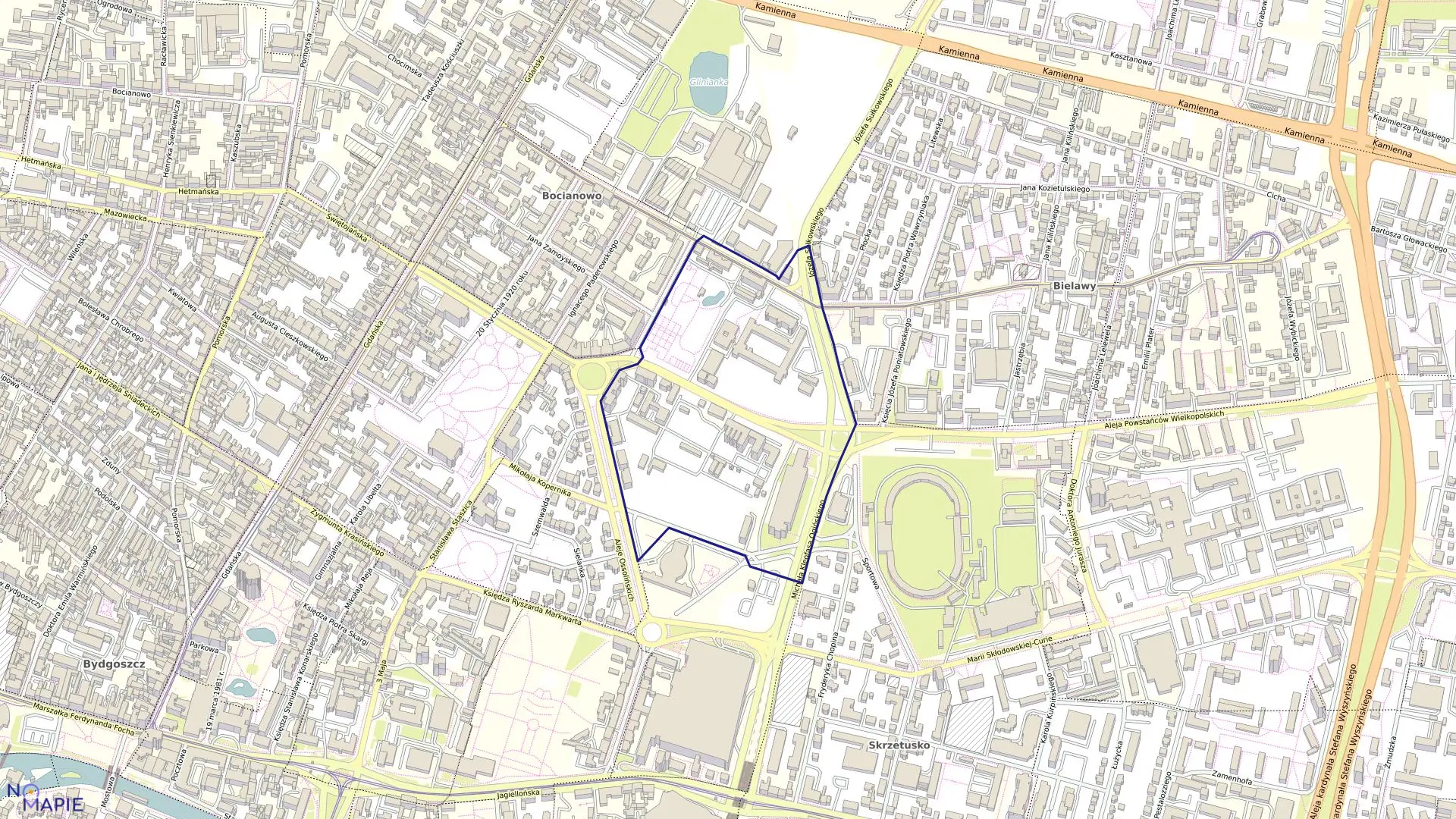 Mapa obrębu 0168 w mieście Bydgoszcz