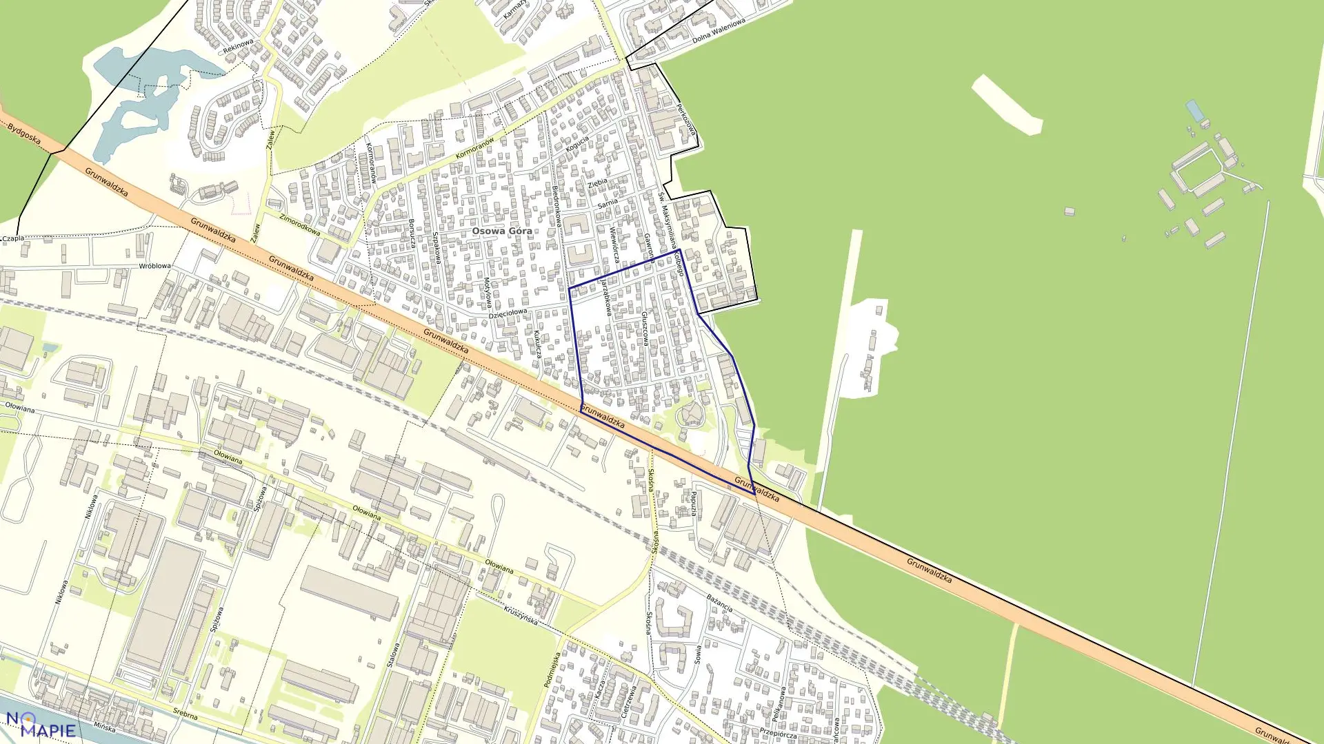 Mapa obrębu 0318 w mieście Bydgoszcz