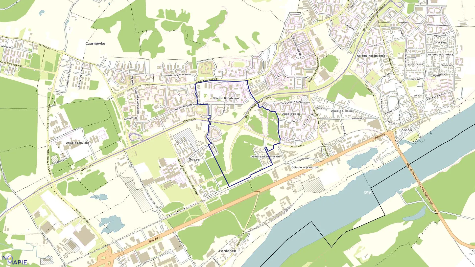 Mapa obrębu 0338 w mieście Bydgoszcz