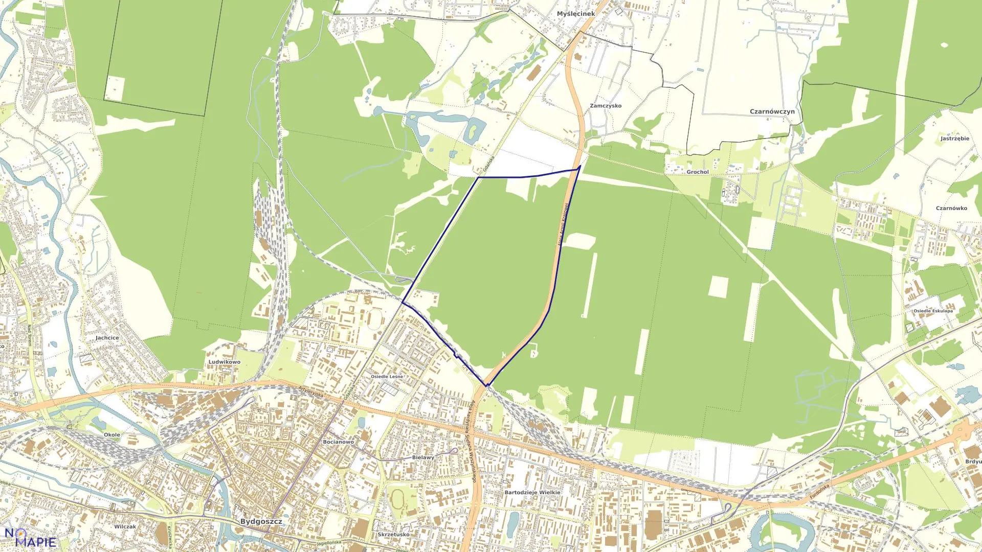 Mapa obrębu 0381 w mieście Bydgoszcz