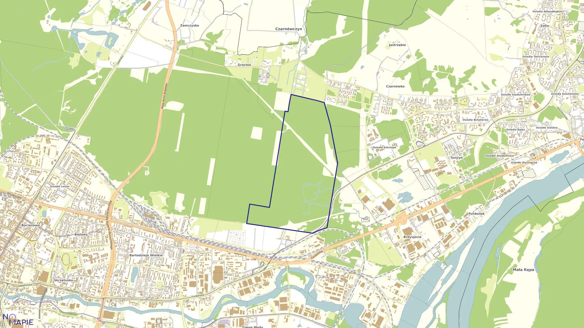 Mapa obrębu 0385 w mieście Bydgoszcz